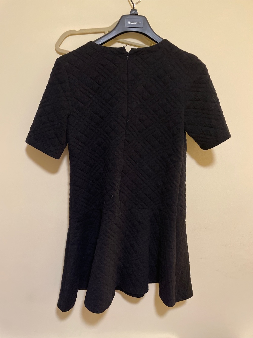 LOFT Black Quilted Short-Sleeve Flared Dress